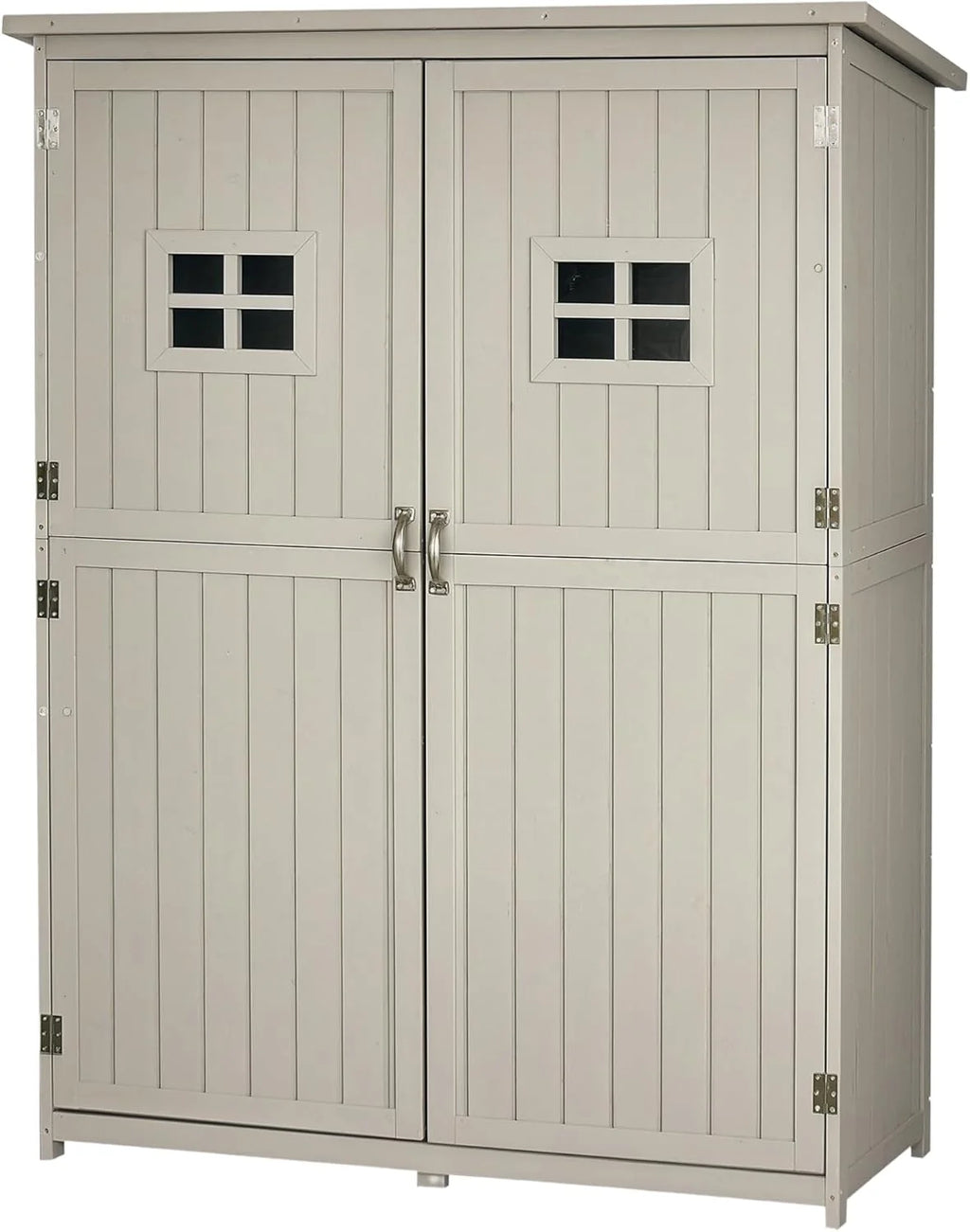Outsunny Cobertizo de Madera Caseta Exterior Armario Herramientas de Jardinería Doble Puertas Techo Impermeable Compartimientos de Diferentes Tamaños 127.5x50x164cm Madera Maciza