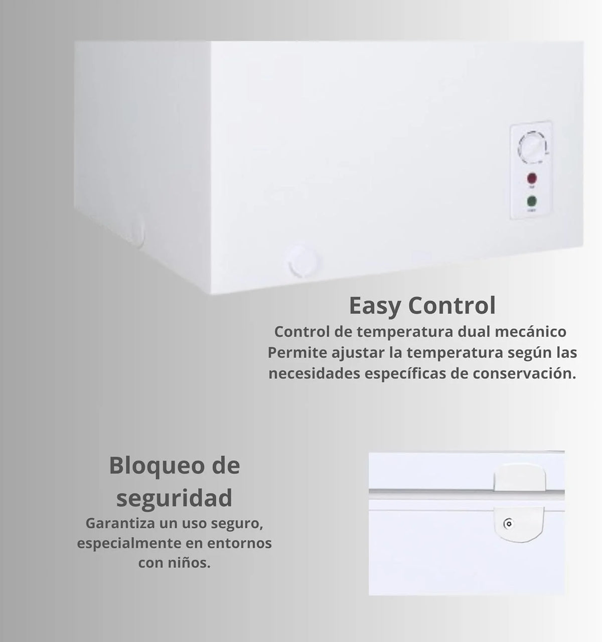 VOK Congelador Horizontal 194 L Ancho 81,8 cm - Función Dual, Congelación Rápida, Luz LED, Bloqueo de Seguridad, Autonomía de 23 h, Blanco