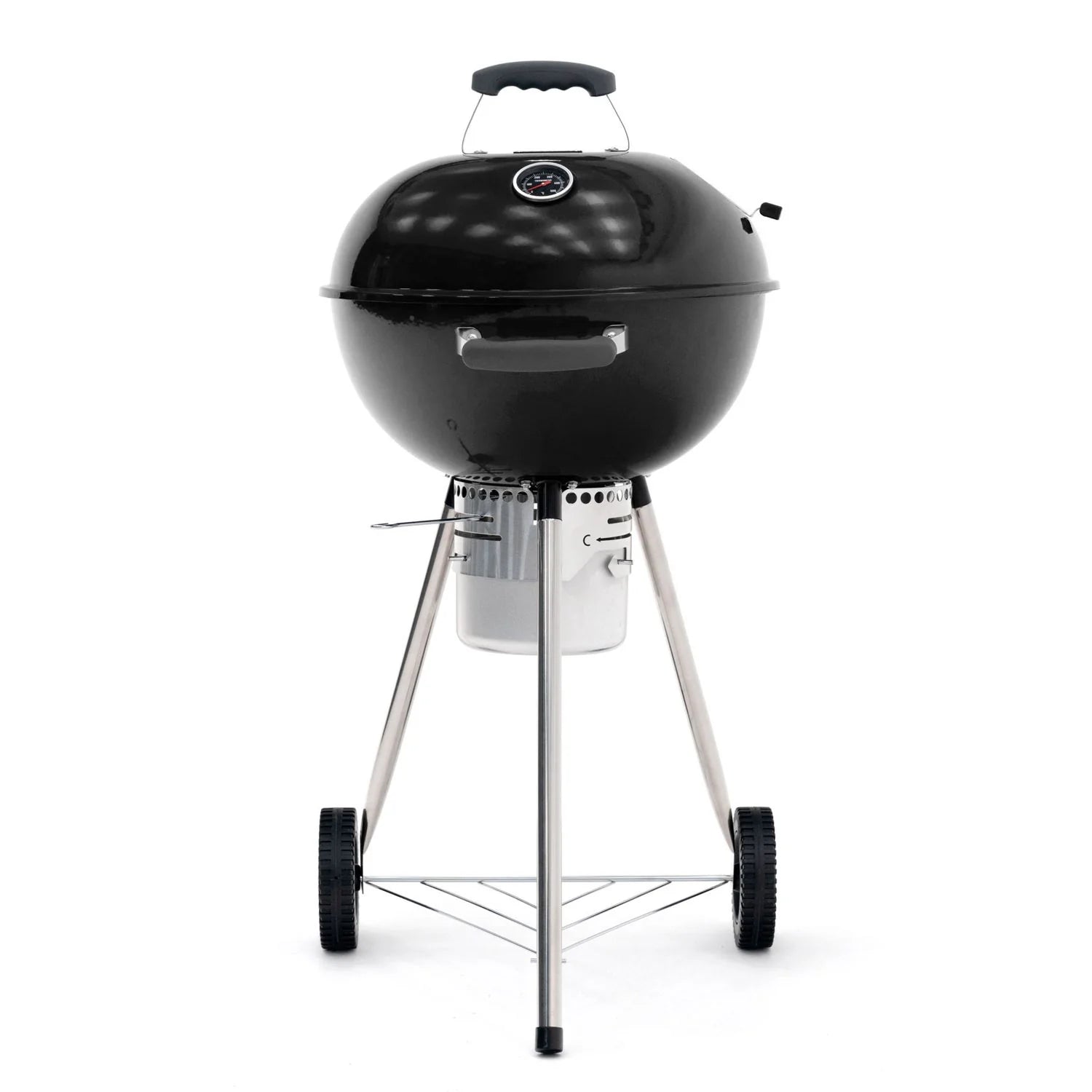 Barbacoa De Carbón Portátil Con Ruedas Kekai Yellowstone 58x47x100 Cm Redonda Con Tapa Y Encendedor Esmaltado En Negro