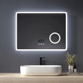 Heilmetz Espejo de baño Iluminado por LED con Lupa 3X, 80 x 60 cm, con Interruptor táctil y función antivaho, Reloj y Bluetooth, Regulable, Tres Colores, Tipo13