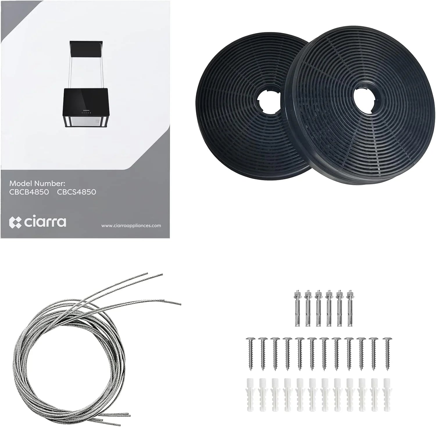 CIARRA CBCB4850 Campana Extractora en Isla sin Salida de Humos Clase A+++ 48cm 700m³/ h WiFi y Control Táctil Filtro de Carbón Incluido 4 Velocidades 2 Luces LED Negro