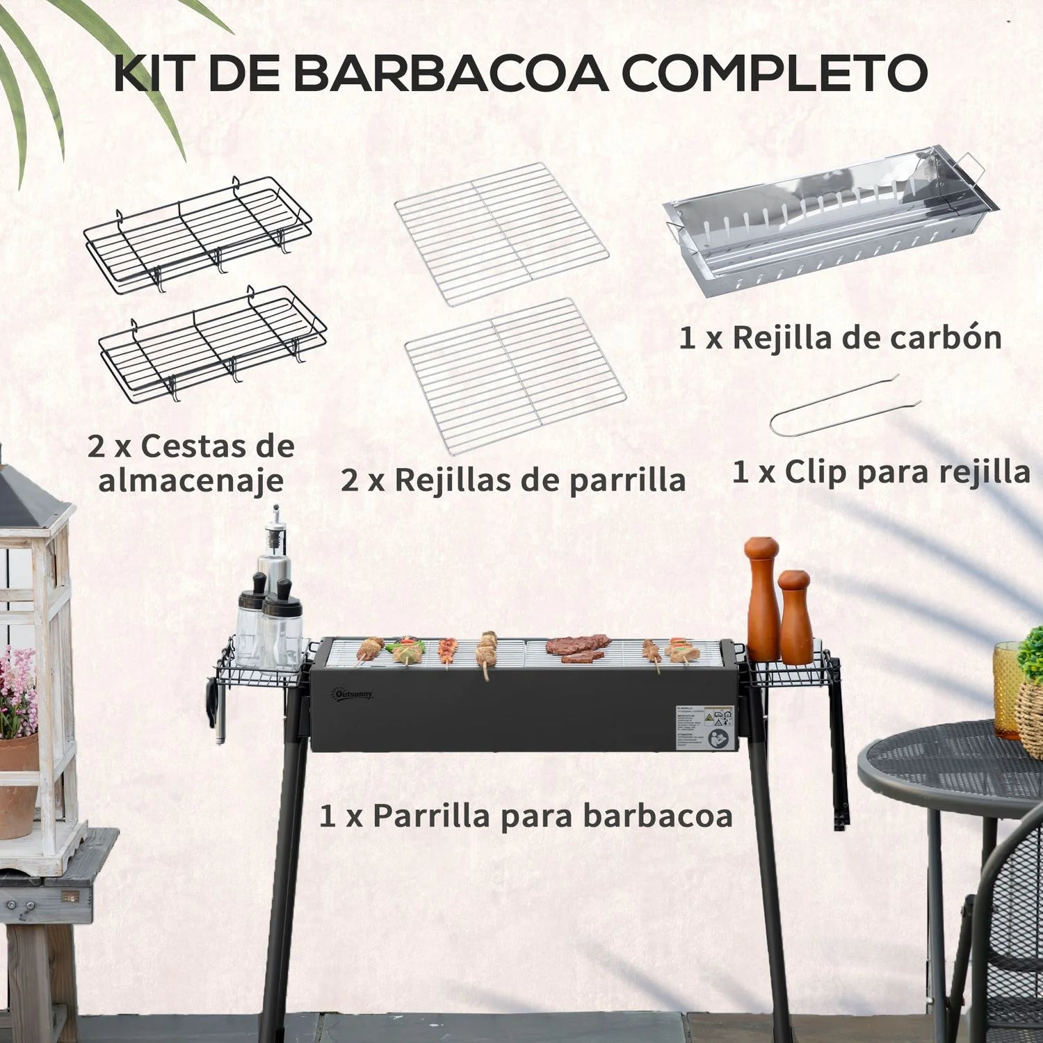 Barbacoa De Carbón Outsunny Acero Inoxidable Metal 77x30x70 Cm Negro