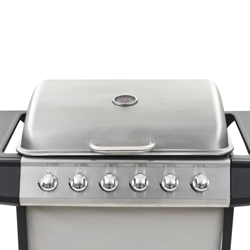 Barbacoa Portátil De Gas Con 6 Zonas Plateada Acero Inoxidable Vidaxl