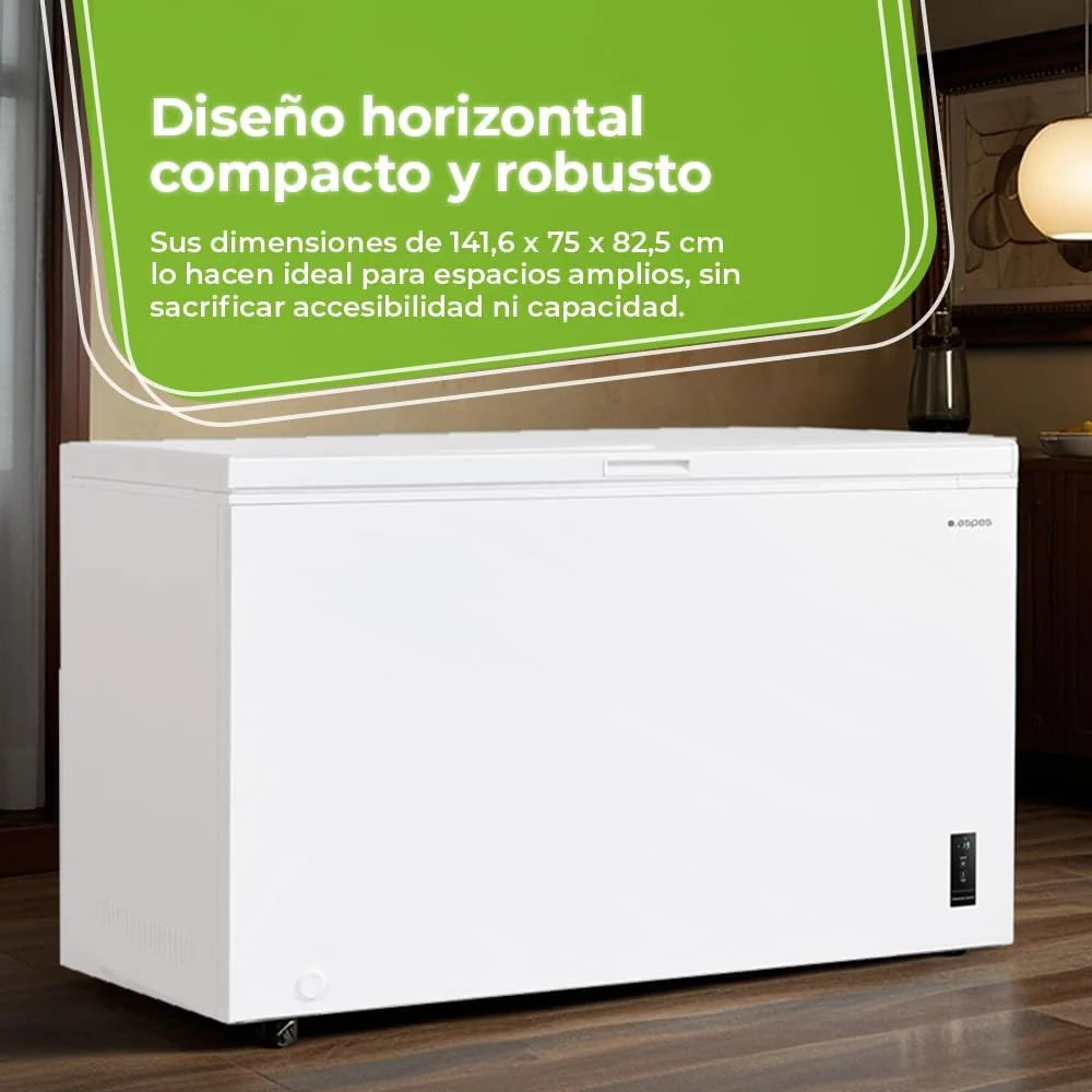 Aspes Congelador Horizontal Blanco ACHH4500EDC. Capacidad 418 Litros, Dual Cooling, 2 Cestas, Bajo Nivel Sonoro, Eficiencia Energética Clase E
