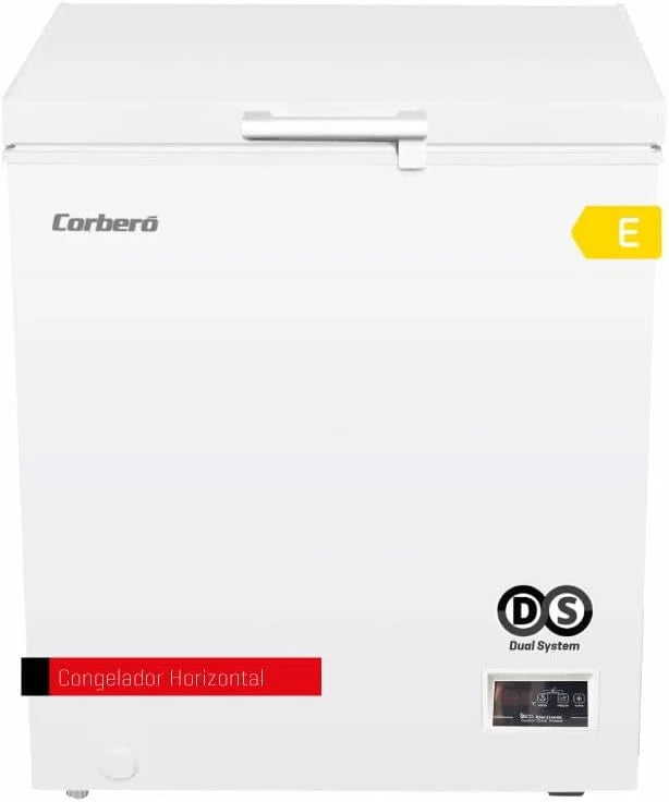 Corbero - Congelador Arcón 142L | CCHH15024E | Control Electrónico con Display | Luz LED | Tirador | 1 Cesta Interior | 2 Ruedas | 2 Patas Ajustables | 40 Db | Eficiencia Energética E | Blanco