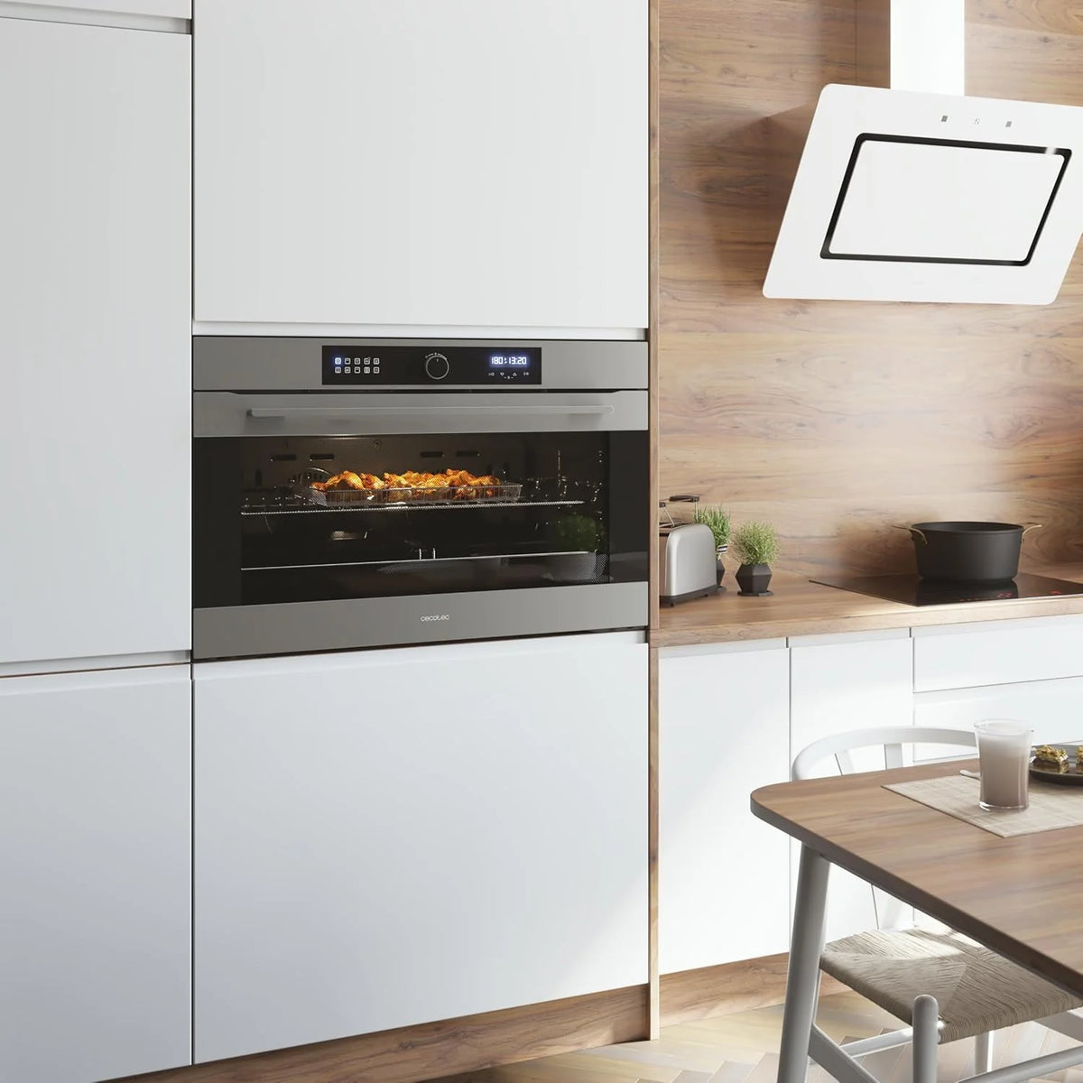 Cecotec Horno Integrable Multifunción Bolero Hexa AF319000 Inox A 3800W, 133L de Capacidad, 11 Funciones con Airfryer Master, Pizza Master, Steam Asisst, Steam EasyClean, 3D Cooking, Defrost