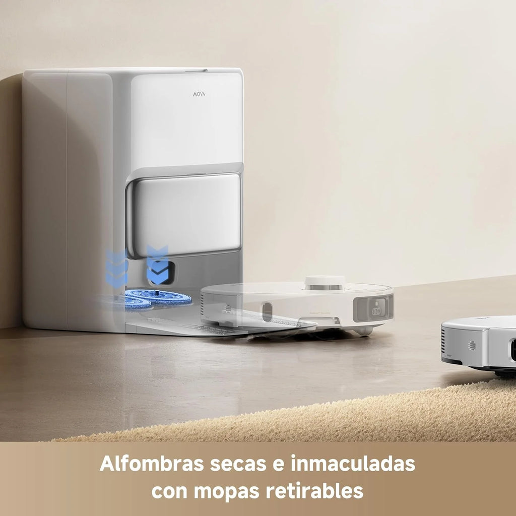 Mova P50Pro Ultra Robot Fregasuelos y Aspirador, 19.000 Pa Autovaciado y Autolimpieza con Agua Caliente a 75℃, Mopa Extensible, Navegación LDS+IA RGB, Evita Obstáculos, Deal para Pelo Mascota y Alfom