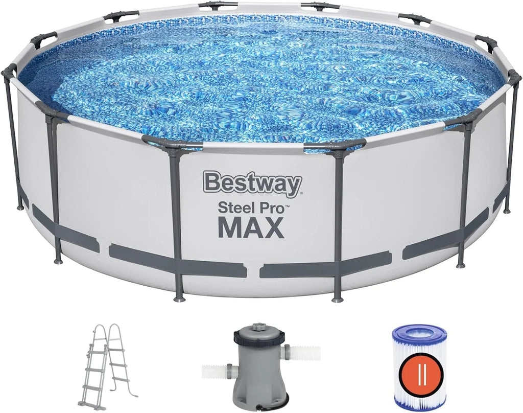 BESTWAY 56418 - Piscina Desmontable Tubular Steel Pro MAX 366 x 100 cm, con Depuradora Cartucho 2.006 L/H y Escalera