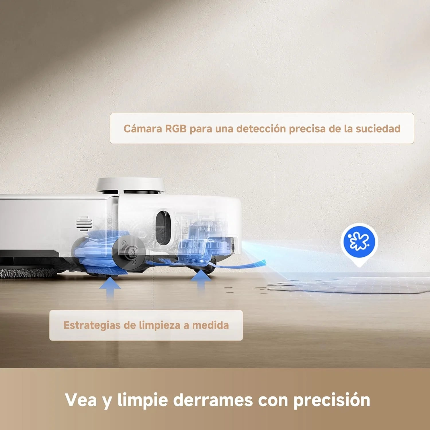 Mova P50Pro Ultra Robot Fregasuelos y Aspirador, 19.000 Pa Autovaciado y Autolimpieza con Agua Caliente a 75℃, Mopa Extensible, Navegación LDS+IA RGB, Evita Obstáculos, Deal para Pelo Mascota y Alfom