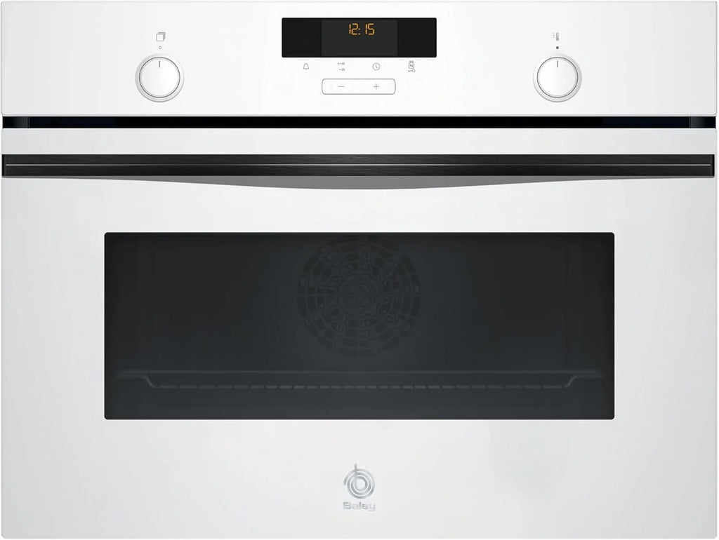 Balay - Horno compacto, 45 cm, Aire Caliente 3D, Aqualisis, Raíles Flex, Cristal blanco, 3CB5159B3