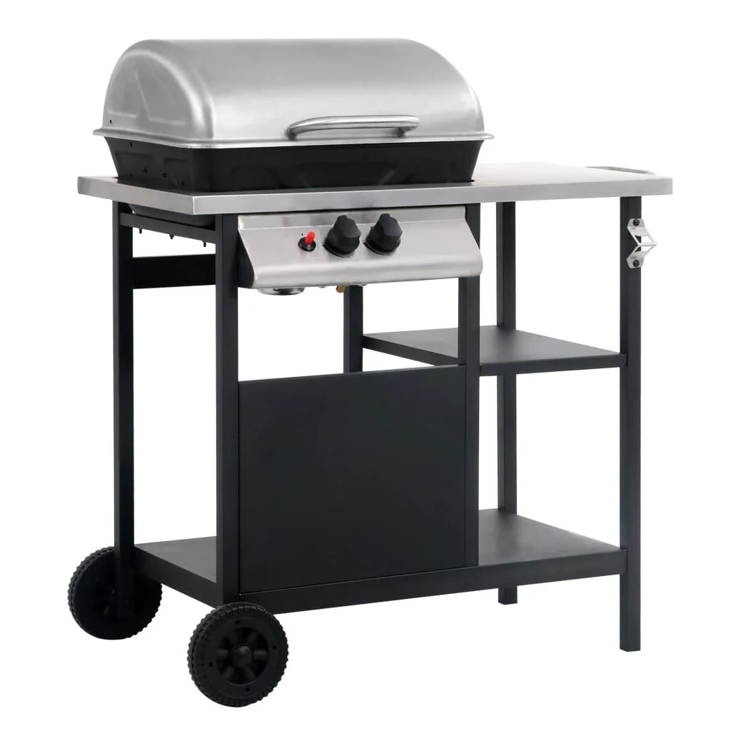 Barbacoa Portátil De Gas Con Mesita 3 Estantes Negro Y Plateado Vidaxl
