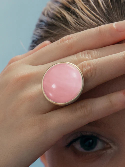 Pendientes y sortija cuarzo rosa