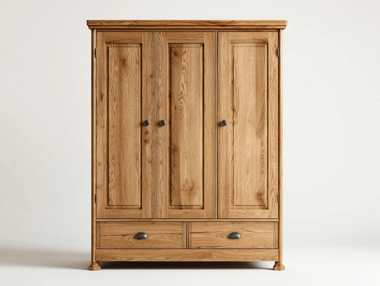 Armarios de tres puertas madera 155x60x185 cm - color natural - estilo clásico almacenamiento