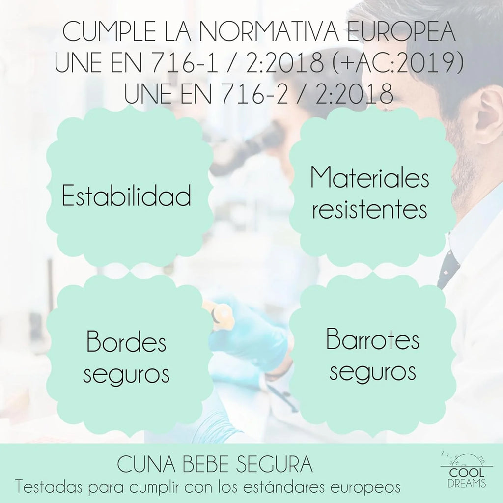 Cuna Colecho de Bebe, Kit para Unir la Cuna con la Cama, Colchón HR Morfeo Certificado Oeko-Tex® y CertiPUR, 4 Ruedas, Sábana Bajera y Encimera de Algodón Natural. Indi CoolDreams CoolDreams