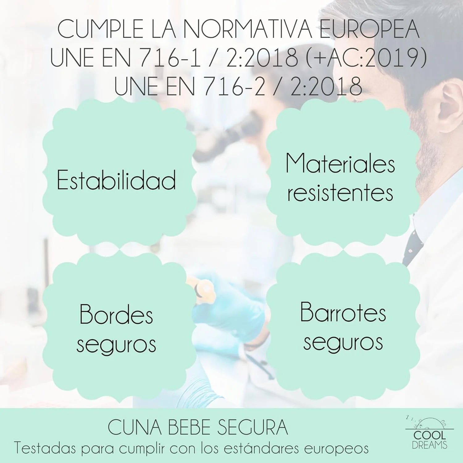 Cuna Colecho de Bebe, Kit para Unir la Cuna con la Cama, Colchón HR Morfeo Certificado Oeko-Tex® y CertiPUR, 4 Ruedas, Sábana Bajera y Encimera de Algodón Natural. Indi CoolDreams CoolDreams