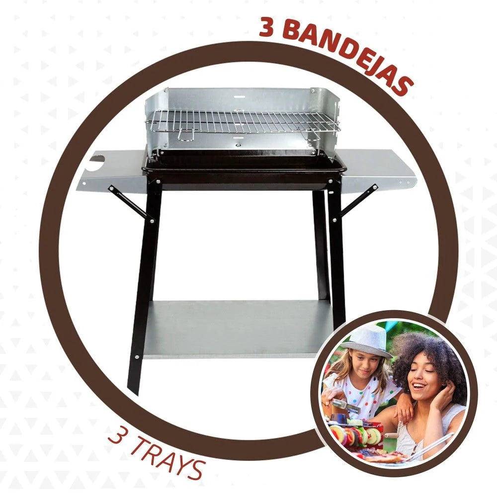 Barbacoa Carbón Portátil Con Parrilla 4 Alturas Aktive
