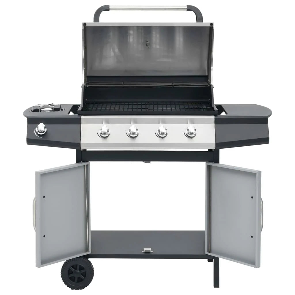 Barbacoa Grill De Gas 4+1 Quemadores Negra Y Plateada Vidaxl
