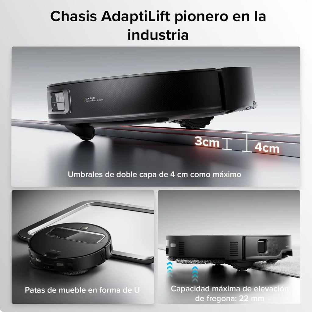 roborock Saros Z70 Robot Aspirador con Brazo Mecánico OmniGrip Plegable de 5 Ejes, Succión de 22000 Pa, Doble Sistema antienredos, Diseño Ultrafino de 7,98 cm y Evitar 108 Tipos de Obustáculos, Negro