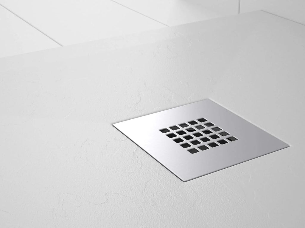 Plato de ducha Resina PLES Blanco 150x80 – Textura Pizarra – Antideslizante – Incluye rejilla y sifón