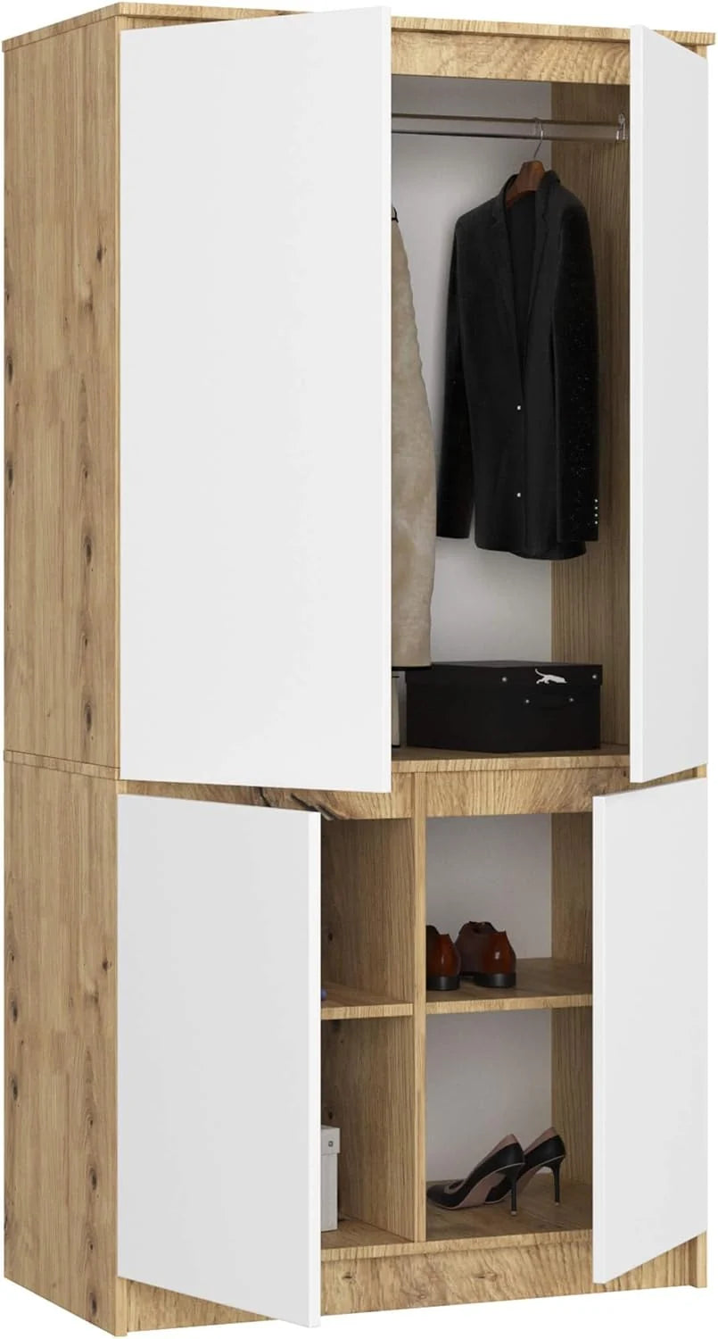 Armario AKORD S90 Roble Artisan 90 cm 4 puertas frente en color Blanco 90x51x180 cm