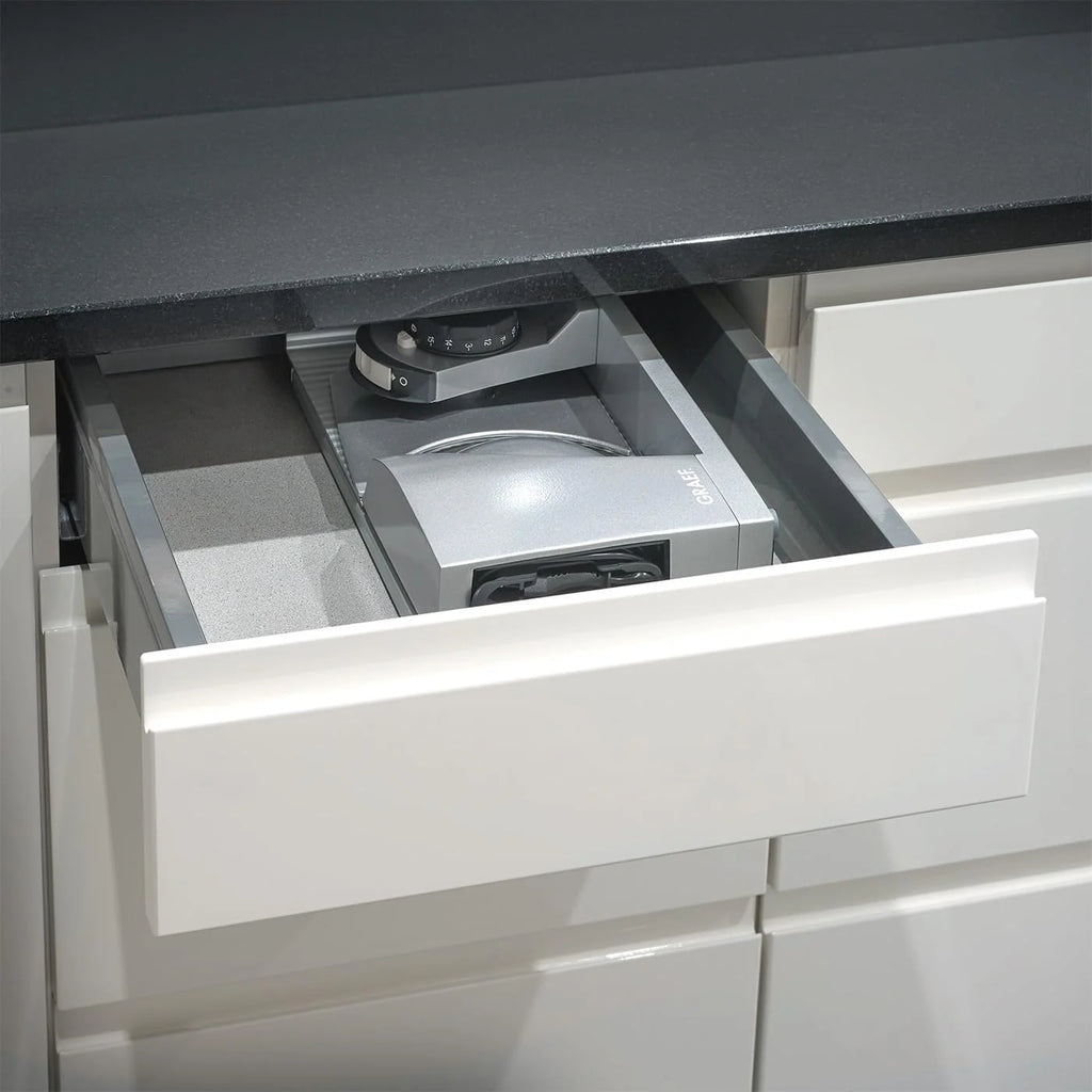 GRAEF MYtiny MT1000 - Cortadora plegable, 170 W, cuchilla Ø170 mm, metálica, corte 0-15 mm, pan, compacta, Made in Germany, plata