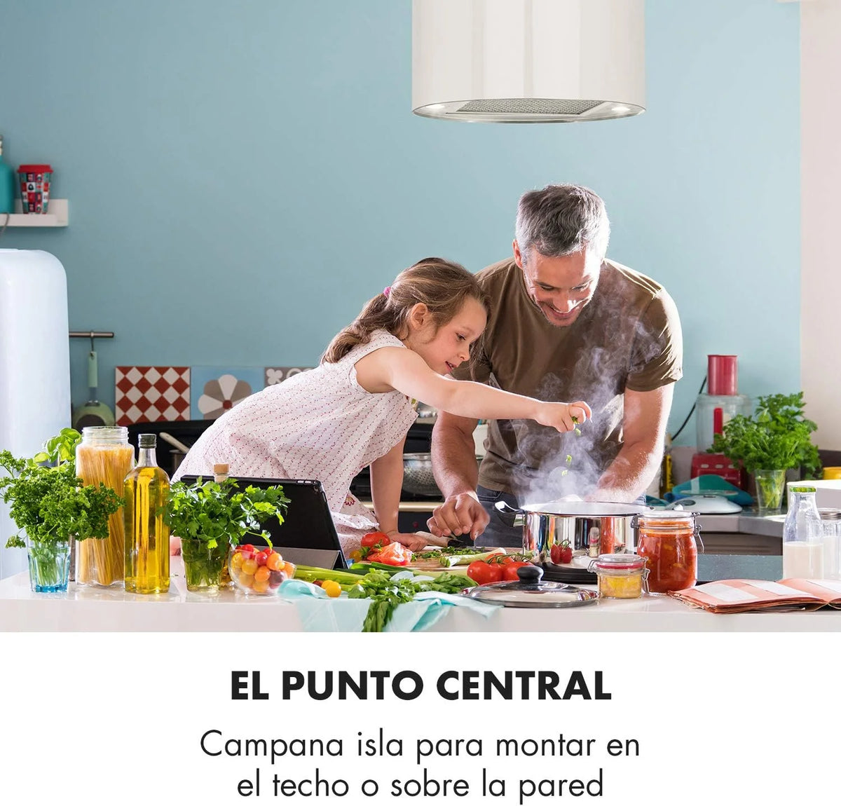Klarstein Barett - Campana extractora aislada, Ø 35cm, Potencia de 190 W, Ventilación máxima de 590 m³/h, 3 niveles de potencia, CEE B, Iluminación LED, Acero inoxidable cepillado, Blanco