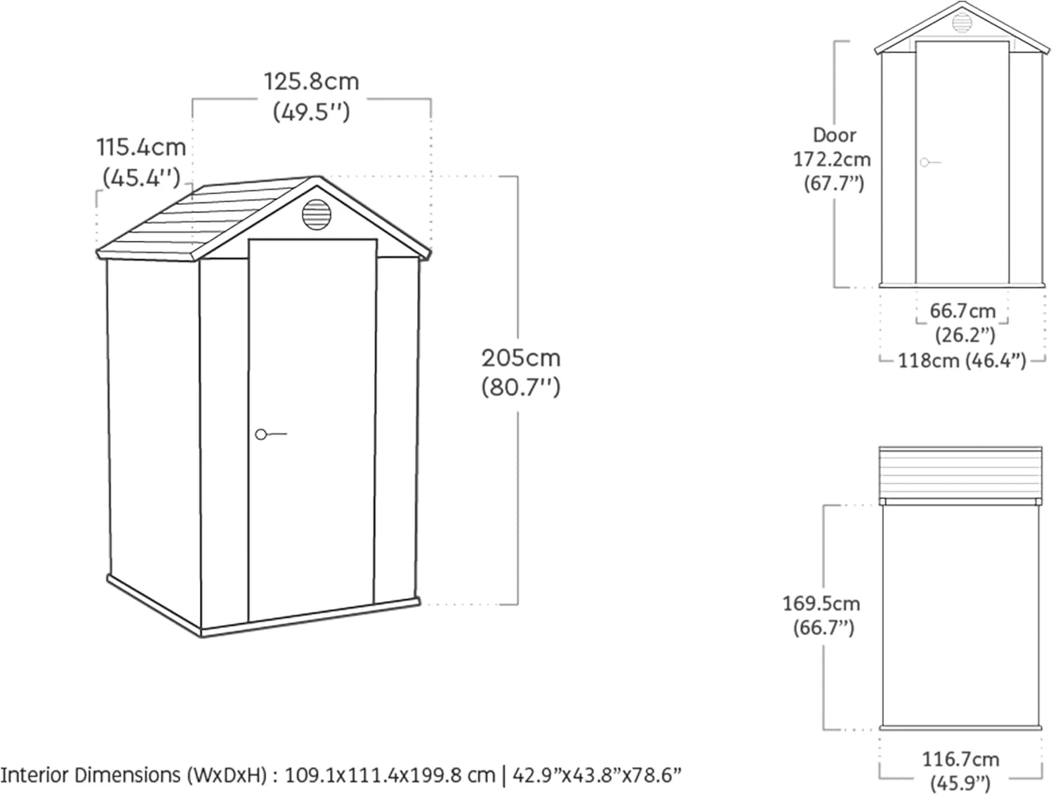 KETER Darwin 4x4 Caseta de jardín, 125.8 x 117 x 205 cm y 1.4 m2, Suelo, Sistema de ventilación, Puerta y Ventana, Resistente al Agua, Color Gris