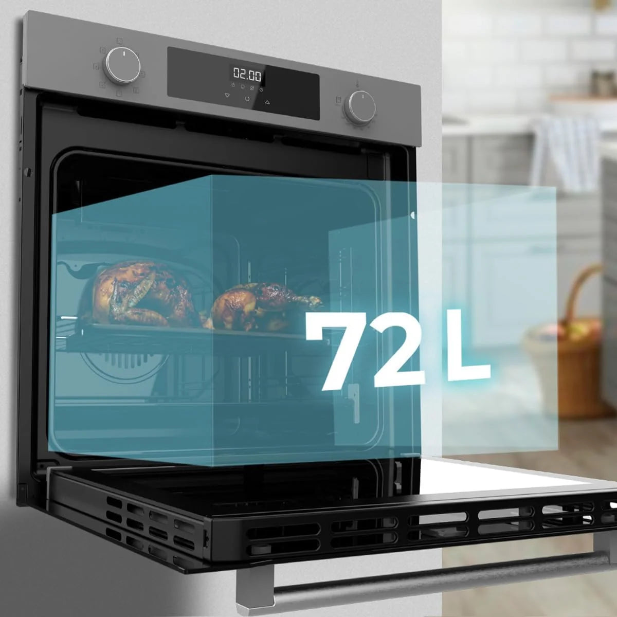 Cecotec Horno Multifunción Integrable 60cm Bolero Hexa M226000 Glass Grey A. 2800W, 72L, 7 Funciones, Modo Grill, Fan Assisted Grill, Modo Convección, Defrost, Steam Base X2, Steam EasyClean y Assist