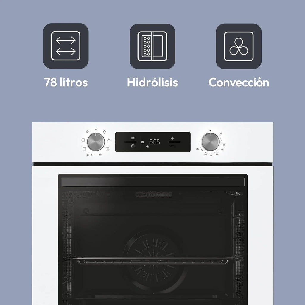 Candy Bake 600 CA6 N3T1HTW Horno Multifunción, 78L, Recetas a través de app hOn, 1 Bandeja y 1 Rejilla, Limpieza Hidrolítica, Convección + Ventilador, 9 Funciones, Ready UX, Blanco