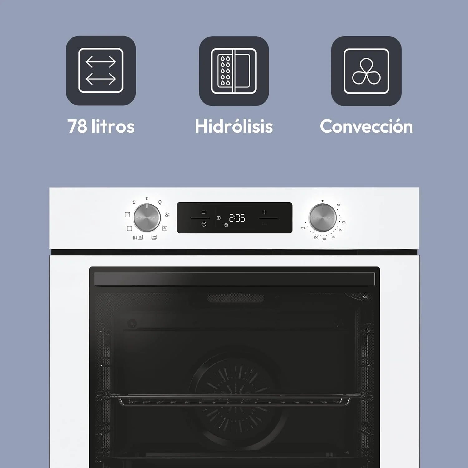 Candy Bake 600 CA6 N3T1HTW Horno Multifunción, 78L, Recetas a través de app hOn, 1 Bandeja y 1 Rejilla, Limpieza Hidrolítica, Convección + Ventilador, 9 Funciones, Ready UX, Blanco