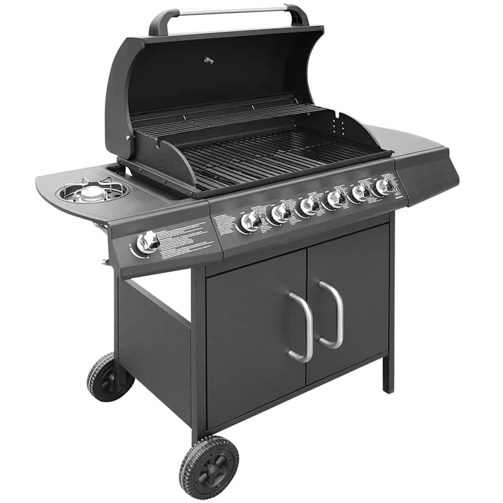 Barbacoa Grill De Gas 6+1 Quemadores Negra Vidaxl