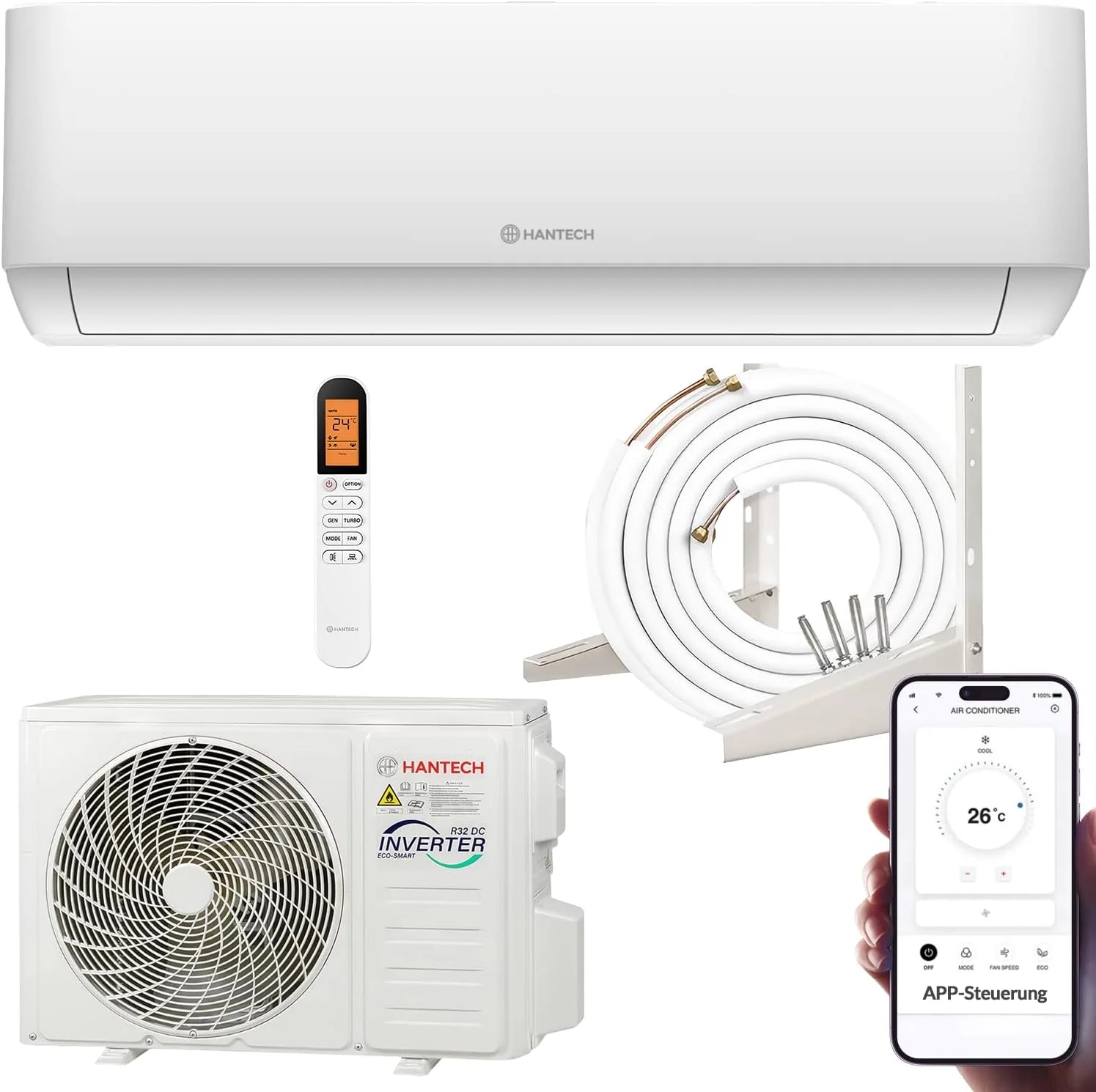 HANTECH Split aire acondicionado 12000 BTU H-PRO función de calefacción y refrigeración, filtro de aire, WIFI, material de montaje