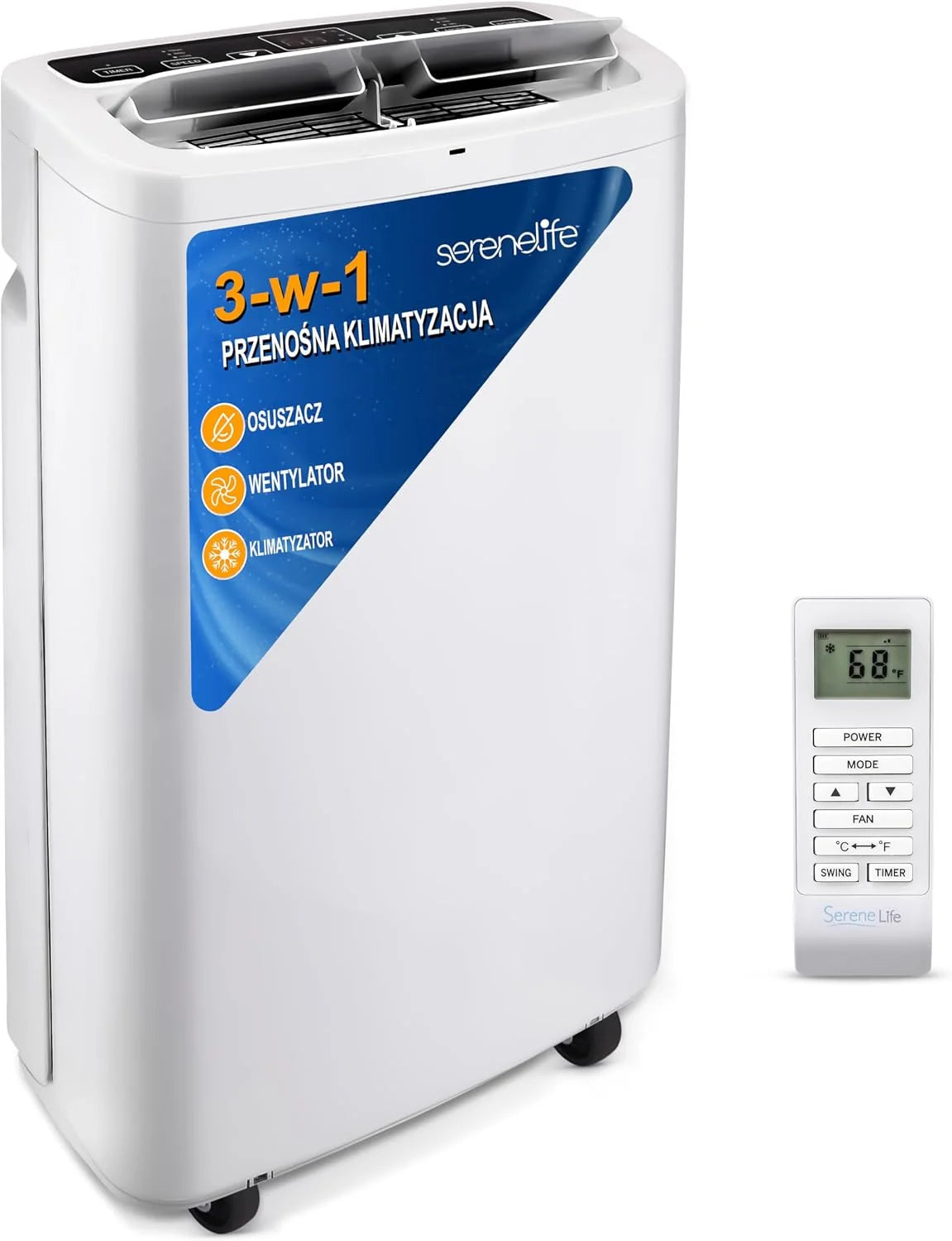 SereneLife Mobilny klimatyzator 3 w 1 z wężem wylotowym – chłodnica powietrza, osuszacz powietrza i wentylator, 9000 BTU, wilgotność 1,5 l na godzinę, chłodzi pomieszczenia do 42 m²