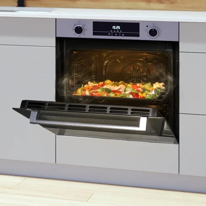 Cecotec Horno Multifunción Integrable 60cm Bolero Hexa M226000 Glass Grey A. 2800W, 72L, 7 Funciones, Modo Grill, Fan Assisted Grill, Modo Convección, Defrost, Steam Base X2, Steam EasyClean y Assist