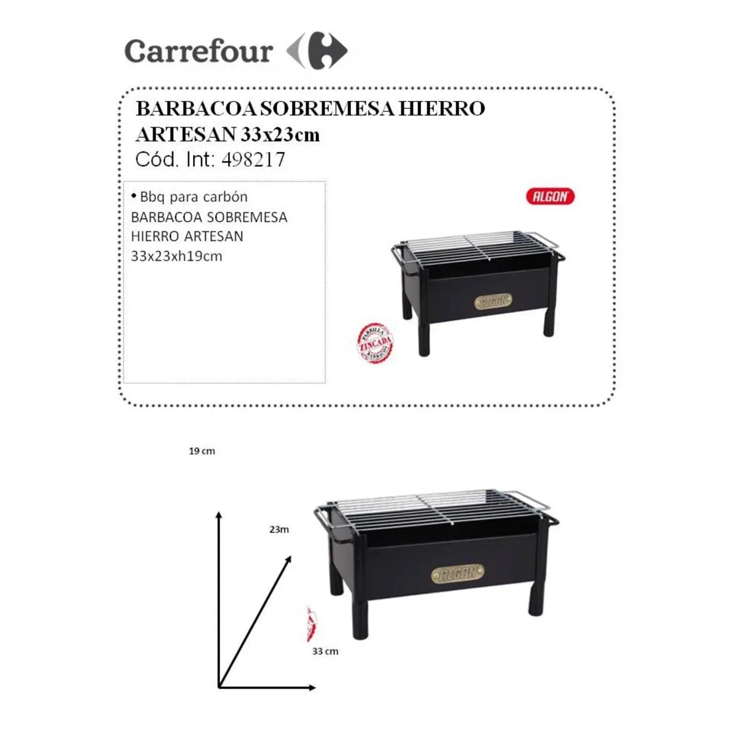 Barbacoa Sobremesa Hierro Artesanal 33x23 cm Algon