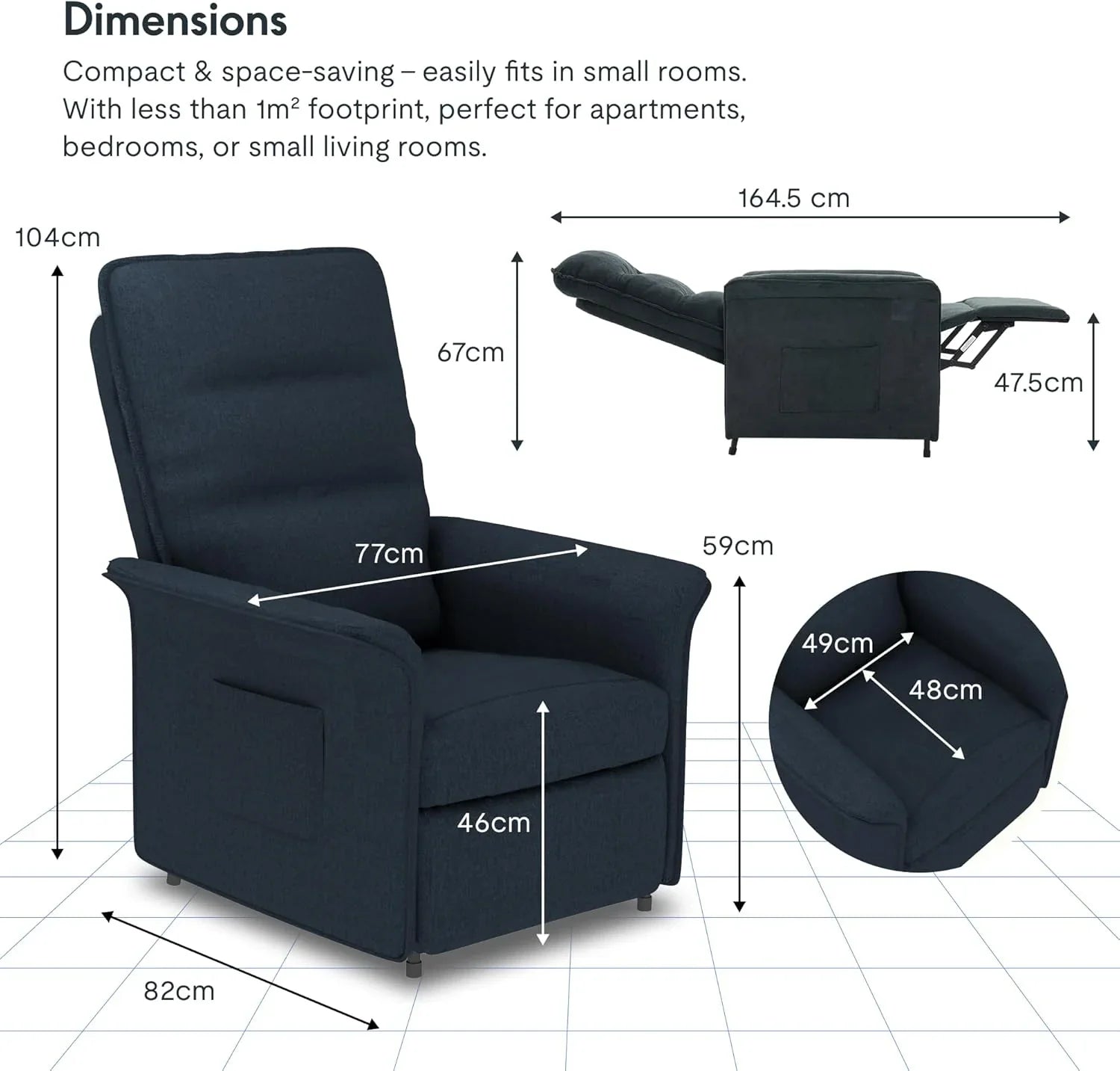 FLEXISPOT Sillón de Relax Eléctrico con Respaldo Ajustable, Reclinable de 105° a 155°, Sillon Reclinable, Sofá Relax Ergonómico Sillón para Dormitorio, Salón y Cine en casa (Gris Oscuro)