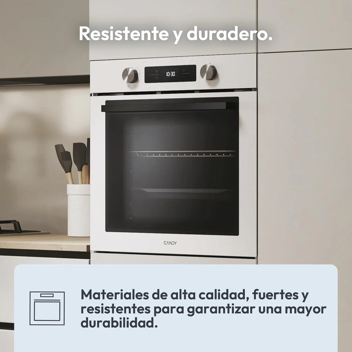 Candy Bake 600 CA6 N3T1HTW Horno Multifunción, 78L, Recetas a través de app hOn, 1 Bandeja y 1 Rejilla, Limpieza Hidrolítica, Convección + Ventilador, 9 Funciones, Ready UX, Blanco