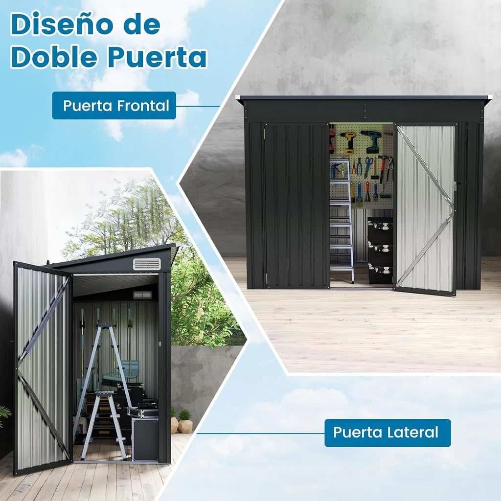 COSTWAY Caseta Jardin Exterior, 235 x 117 x 185 cm, obertizo Jardin Exterior con 2 Puertas, Techo Inclinado, Casita Organizador de Metal Galvanizado, Organizador de Herramientas para Jardín Patio
