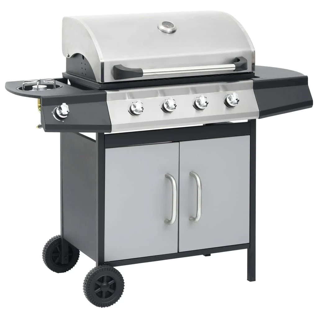 Barbacoa Grill De Gas 4+1 Quemadores Negra Y Plateada Vidaxl