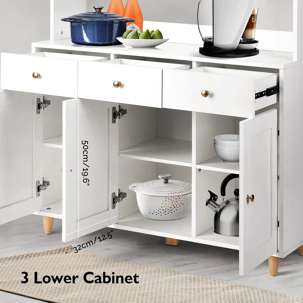 VOWNER Armario Aparador Cocina/Buffet, 100L x 38W x 181H cm, Mueble Auxiliar de Almacenaje, 5 Puertas y 5 Baldas Ajustables, Blanco