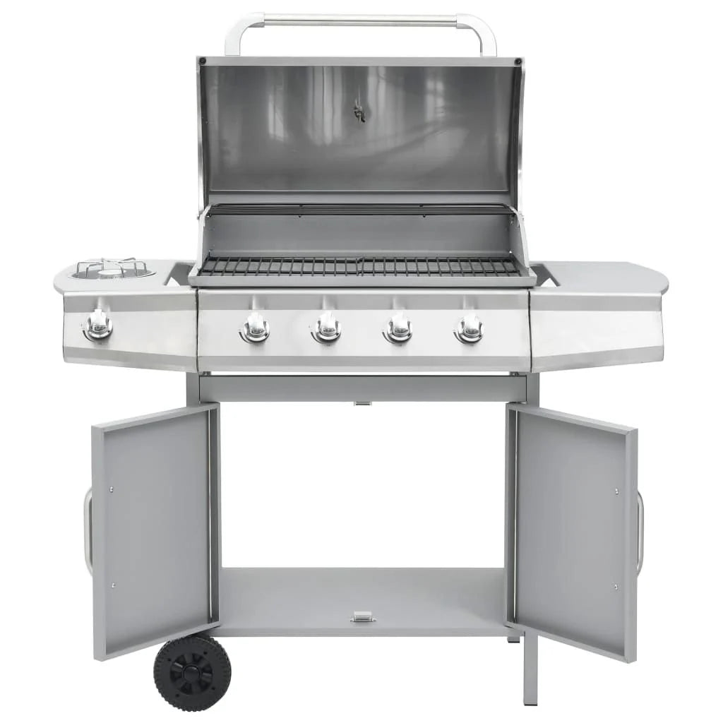 Barbacoa Grill De Gas 4+1 Quemadores Plateada Vidaxl