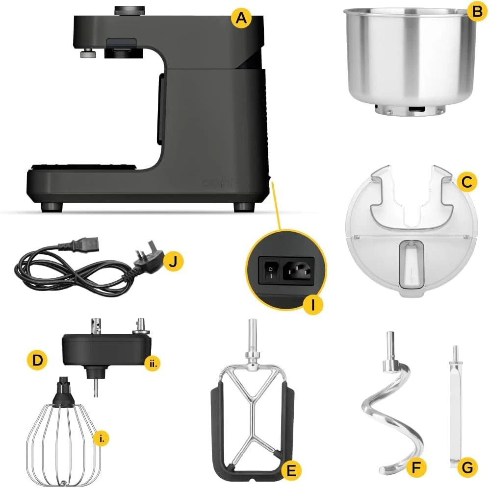 Ooni Halo Pro Mezcladora Profesional de Masa en Espiral 7,3L con Accesorios, 58 Velocidades – Ideal para Pan y Pizza – Gris Antracita