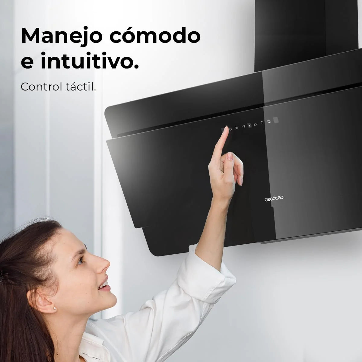 Cecotec Campana Decorativa 90 cm Flux Dt 908000 Glass Black A++. Vidrio Negro, 800M3/H de Potencia, Motor 210W, A++, Control Táctil, 3 Niveles + Booster, Hand Movement Control