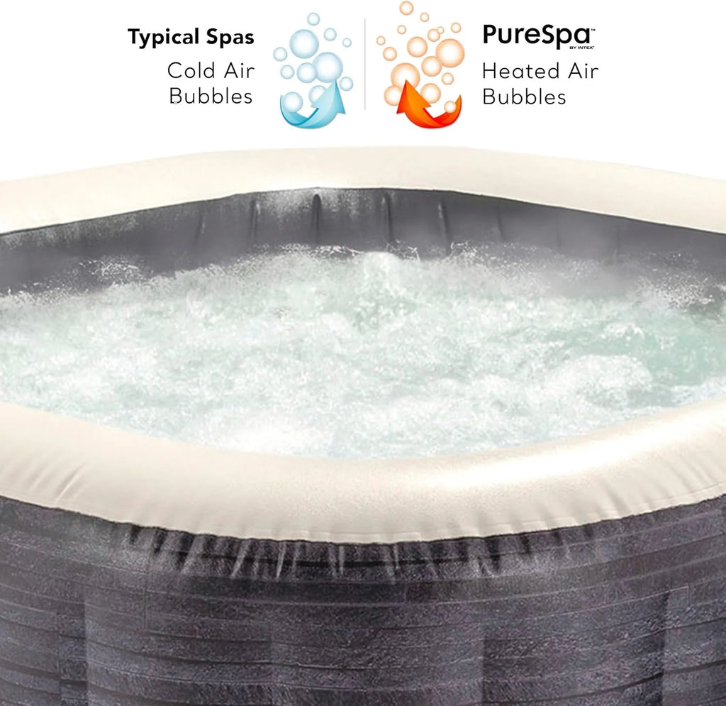 Intex Spa hinchable cuadrado Greystone Deluxe 4 personas, 175x175x71 cm, Calentador 2.200 W, Burbujas aire caliente, Clorador salino, Depuradora con filtro S2 (1.741 l/h), Accesorios incluidos (55093)