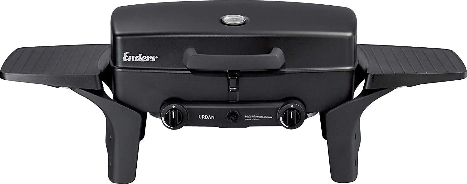 Enders Urban Barbacoa de gas portátil, barbacoa de sobremesa, Parrilla Gas 2 Quemadores con Tapa, Termómetro y Estantes Laterales Abatibles, BBQ Gas para camping jardín exterior, 30 mbar #209533