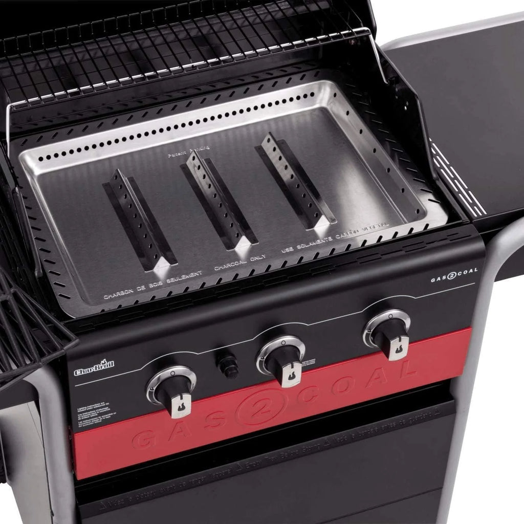 Gas2Coal® Barbacoa híbrida: barbacoa de gas y carbón de tres quemadores, acabado en negro.