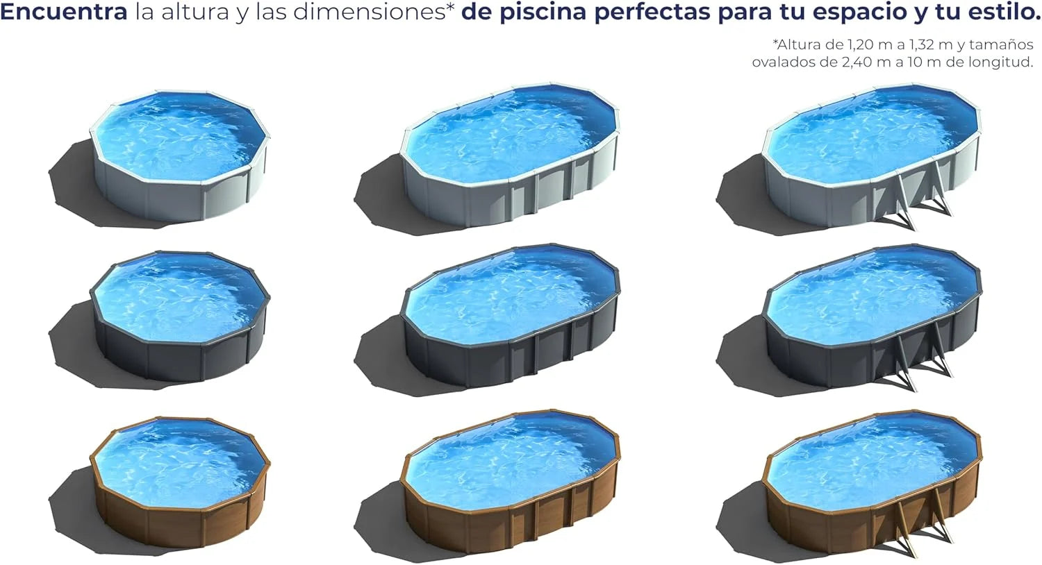 Piscina de Acero Elevada,Redonda con Aspecto Acero Blanco. Piscinas Desmontables para Jardín 240 x 120 cm - Piscina Gre KIT300ECO Fidji.