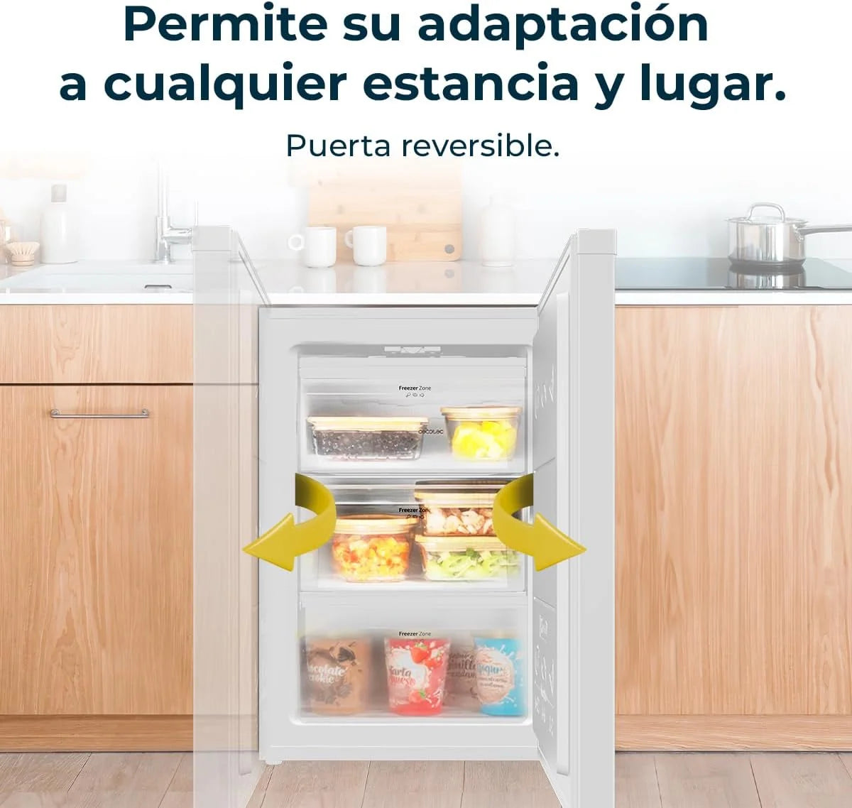 Cecotec Congelador Vertical Sobremesa 97 L Bolero CoolMarket TF 97 White, Clase Energética E, Diseño compacto, Puerta reversible, 3 Cajones, Medidas 55,1 x 57,5 x 83,5 cm, Color Blanco