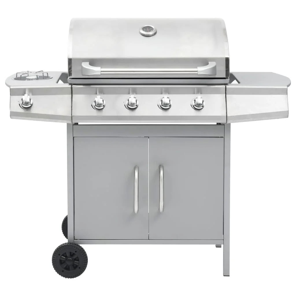 Barbacoa Grill De Gas 4+1 Quemadores Plateada Vidaxl