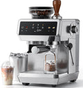 AMZCHEF Espresso Maker with Built-in Grinder 20 Bars – Coffee Machine with 44 Grinding Settings, Milk Steamer, 4 Temperatures, Cold Coffee Function, Stainless Steel, 1.8L Tank